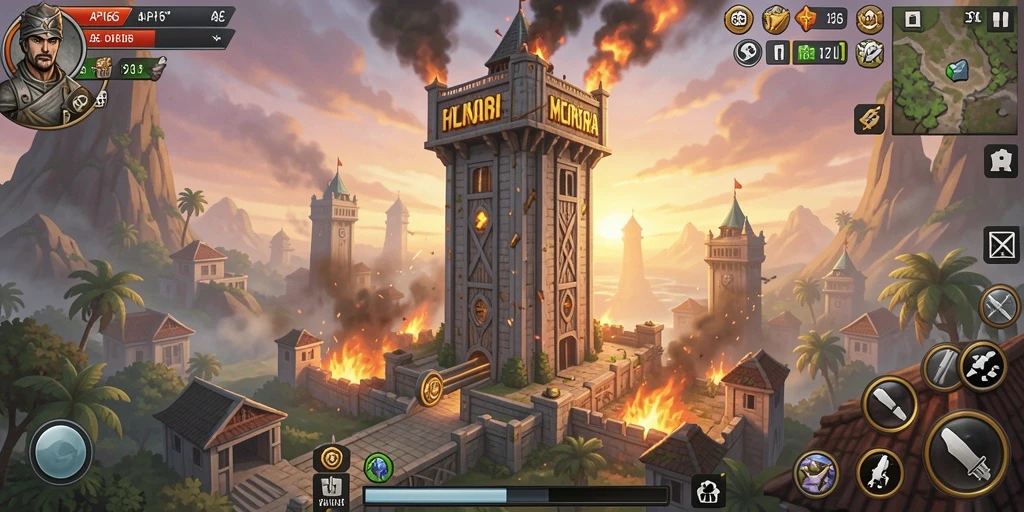 Screenshot menampilkan gameplay menara pertahanan yang seru.