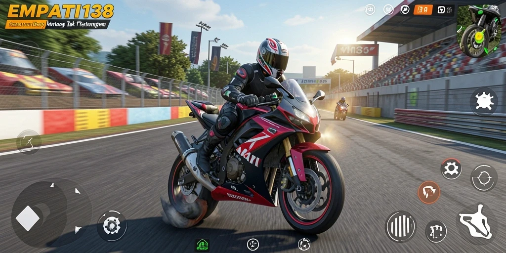 Tangkapan layar gameplay EMPATI138 menunjukkan keseruan balap motor yang mendebarkan.