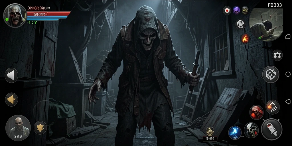 Screenshot utama FB333 menampilkan gameplay menyeramkan yang mendebarkan.