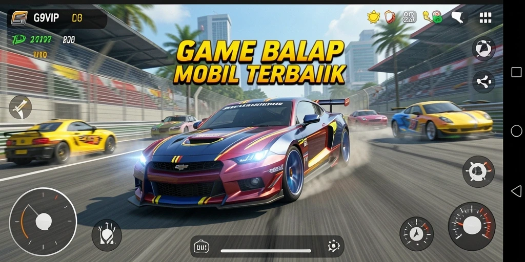 Tangkapan layar menampilkan aksi balap mendebarkan di G9VIP.