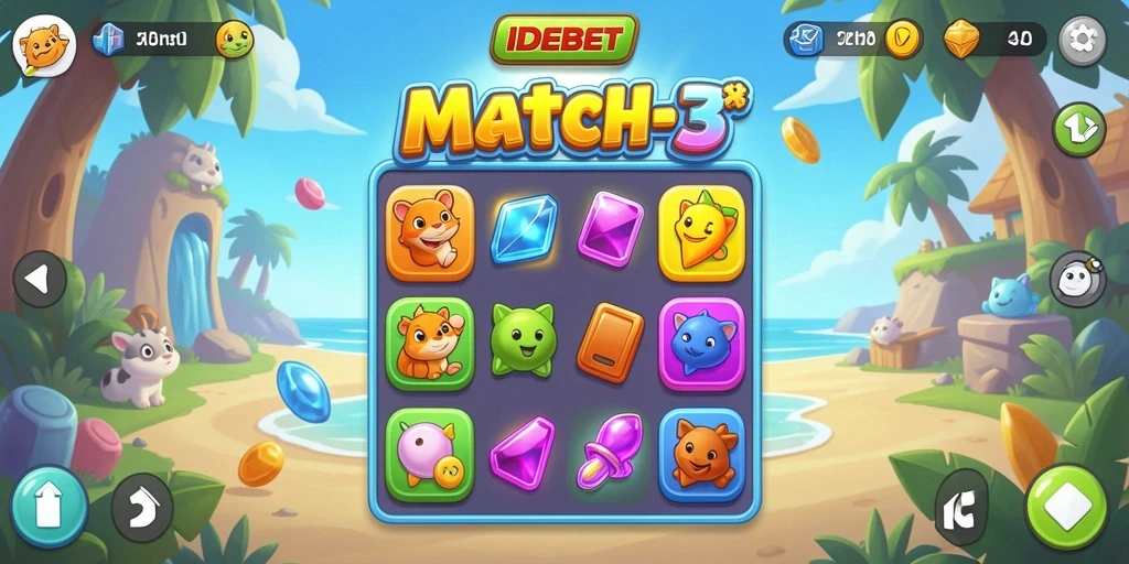 Tampilan gameplay <strong>IDEBET</strong> yang seru dan menarik dalam genre Match-3.