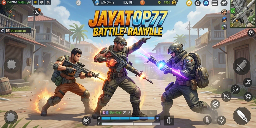 Screenshot gameplay JAYATOP77 yang menunjukkan pertarungan seru dalam Battle Royale.
