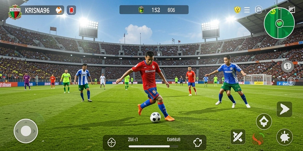 Tampilan gameplay menarik dari KRISNA96 dengan aksi sepak bola yang mendebarkan.