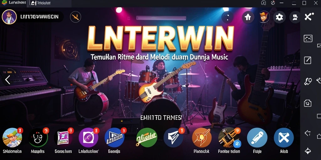 Tampilan gameplay yang menarik dalam LNTERWIN dengan berbagai pilihan musik.