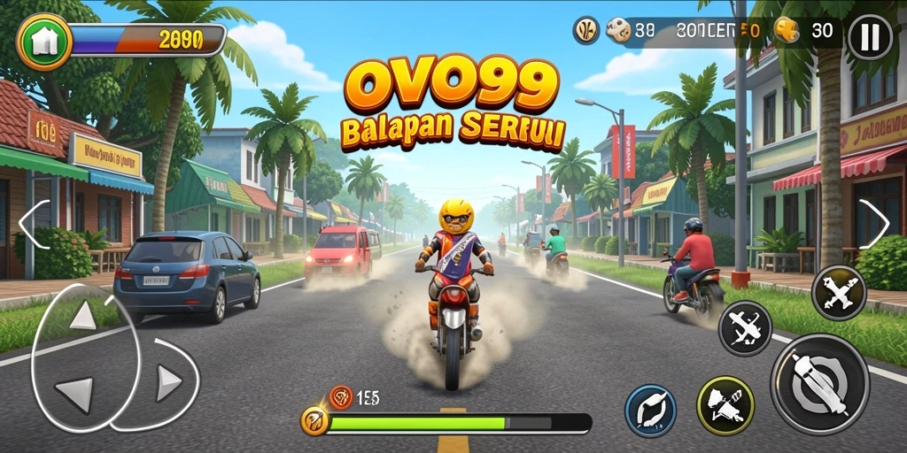 Gameplay balapan OVO99 yang mendebarkan dan seru.