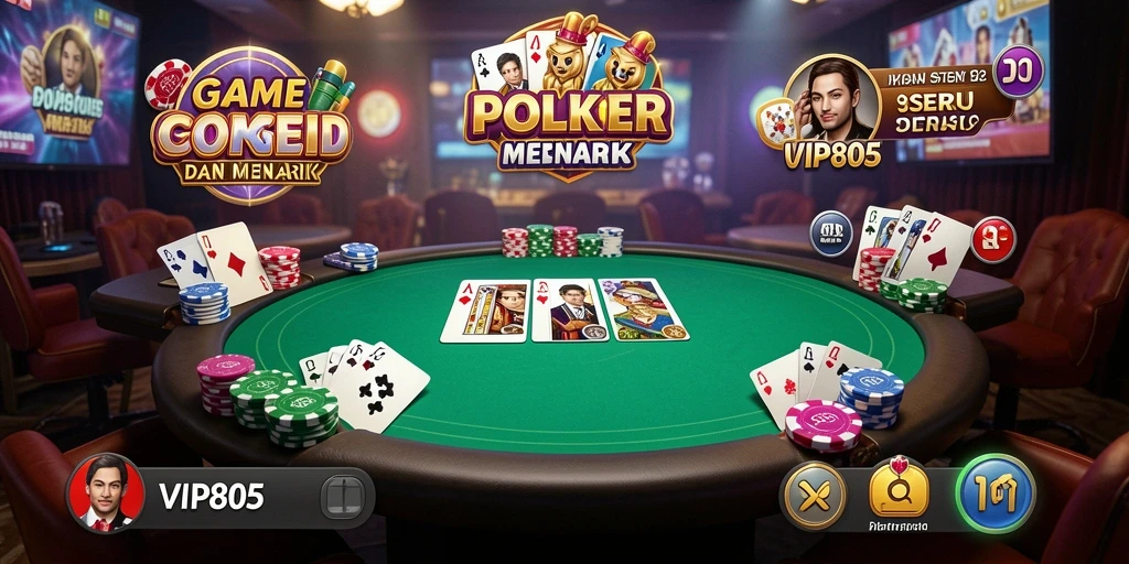 Tampilan utama gameplay Poker yang seru dan interaktif.