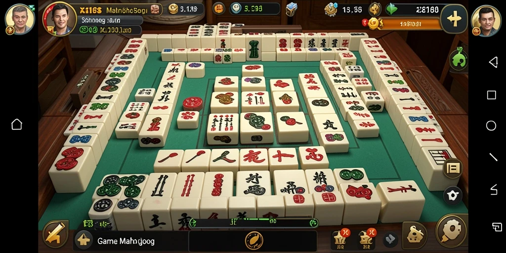 Tampilan utama gameplay X168 yang menarik dengan ubin Mahjong berwarna-warni.